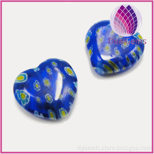 Bead millefiori glass 14x14x4mm flat heart